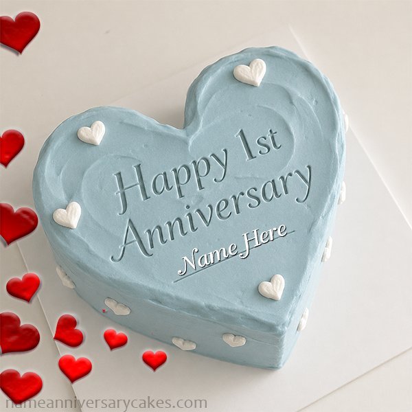 Heart Shape cake for 1st Anniversary with name | Anniversary | Name Anniversary Cake