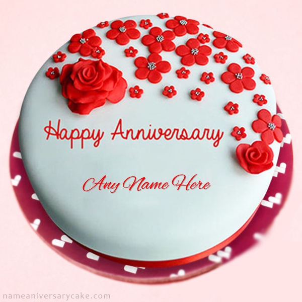 Create Personalized Happy Anniversary Lovely White and Red theme Cake with Name | Anniversary | whats new | Name Anniversary Cake with Name & Photo | Free Online Anniversary Cakes Anniversary Cake With Name Maker | nameanniversarycake