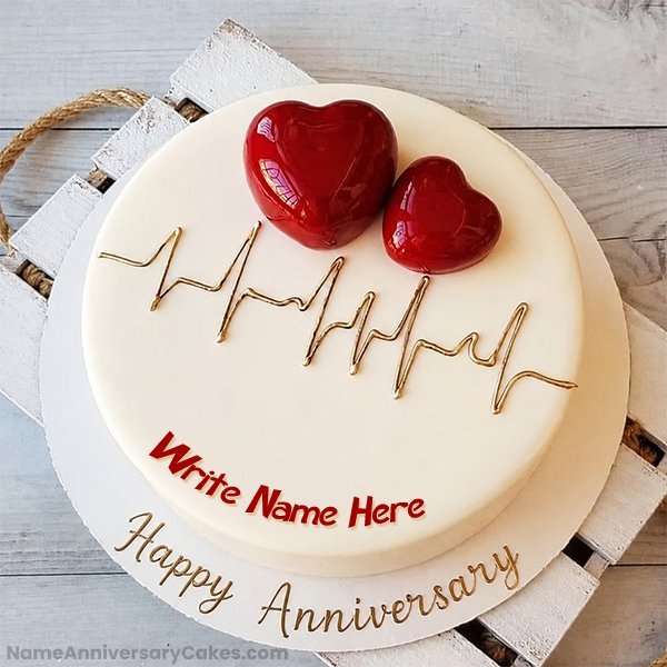 Heart beat Anniversary Cake white theme for loved one with name | most popular | happy | Name Anniversary Cake