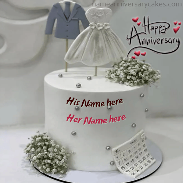 Anniversary outfits White Cake for couple with Names | whats new | Anniversary | Name Anniversary Cake